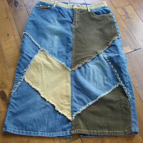Santa Barbara Clothing Co. Dresses & Skirts - Boho Hippie Patchwork Denim Cord Long Skirt